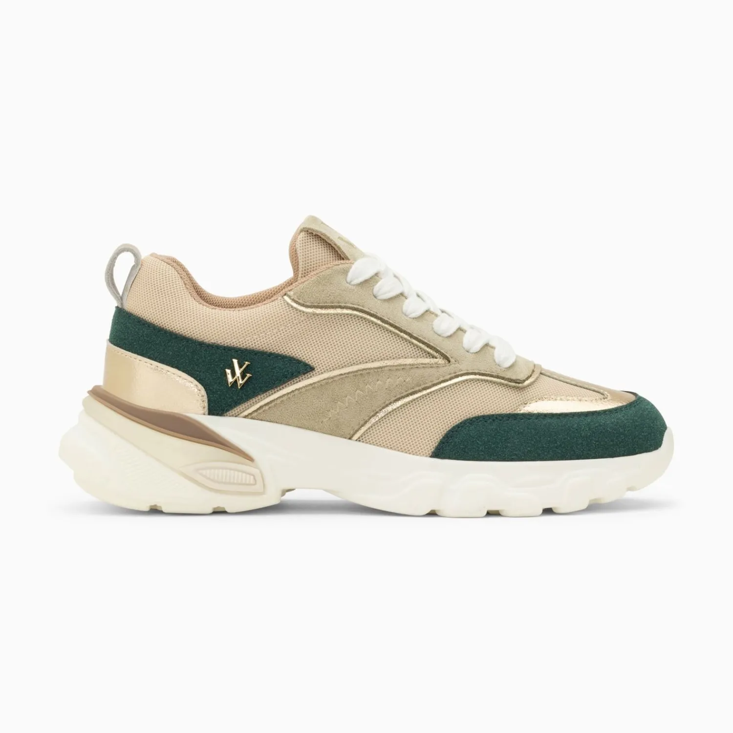 Vanessa Wu Sneakers>Baskets Alexane Vert Et Or A Semelle Epaisse