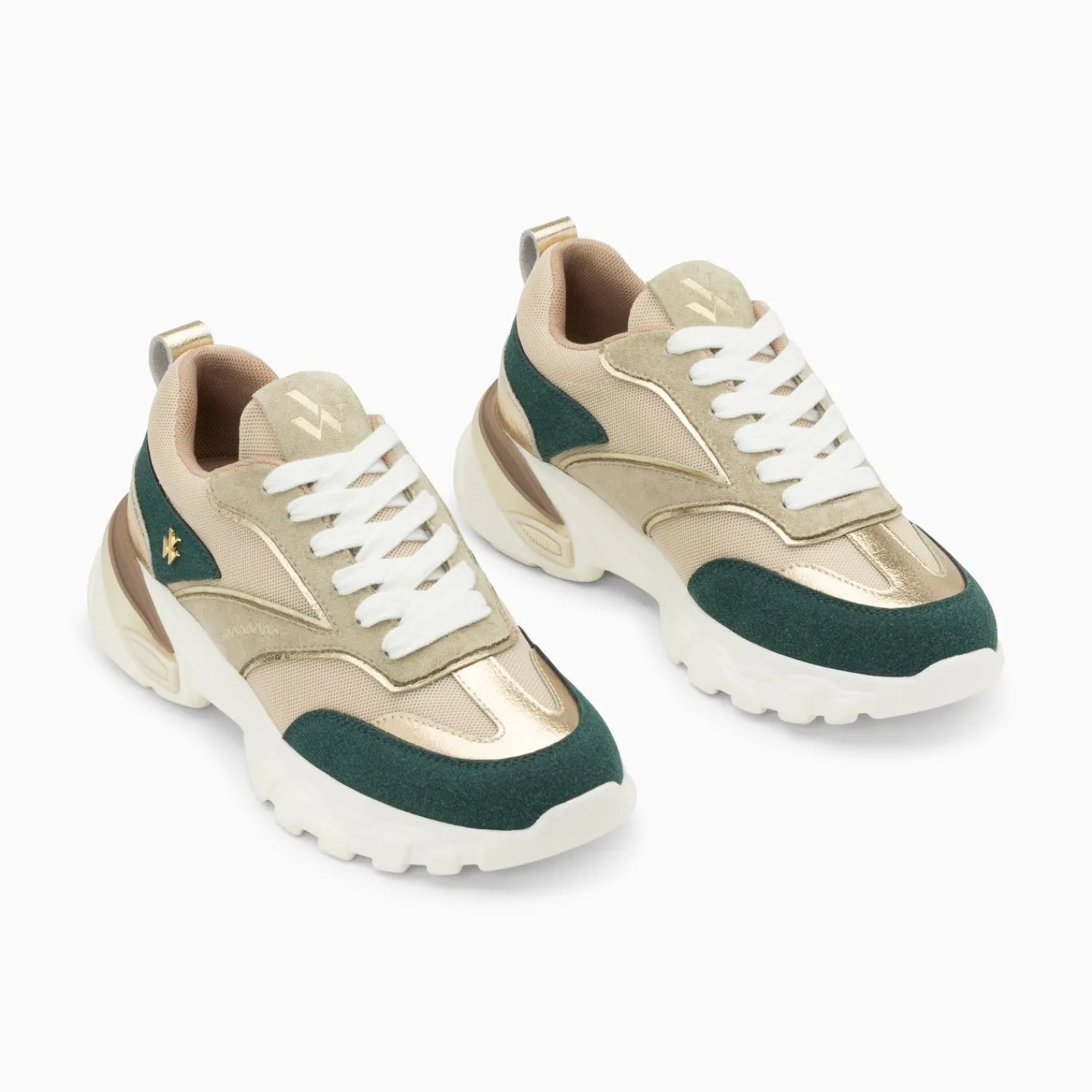 Vanessa Wu Sneakers>Baskets Alexane Vert Et Or A Semelle Epaisse