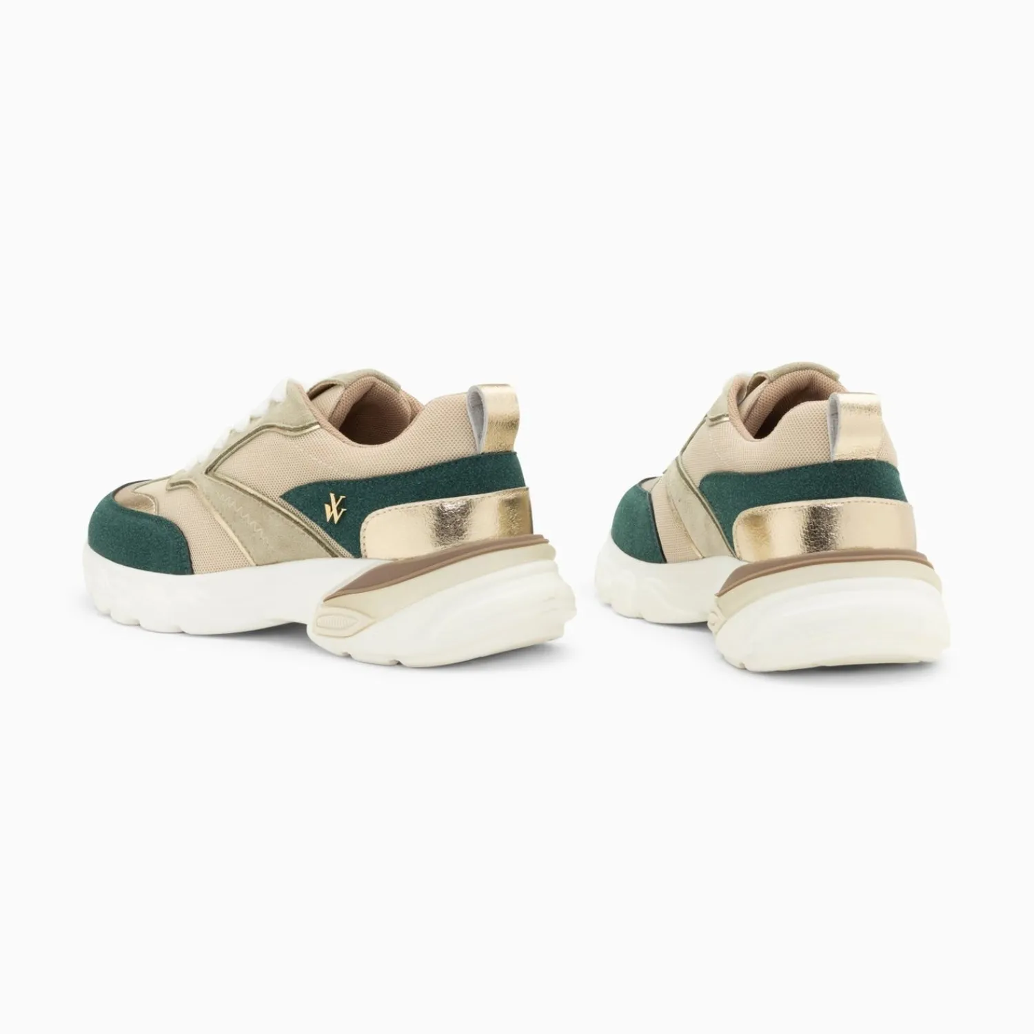 Vanessa Wu Sneakers>Baskets Alexane Vert Et Or A Semelle Epaisse