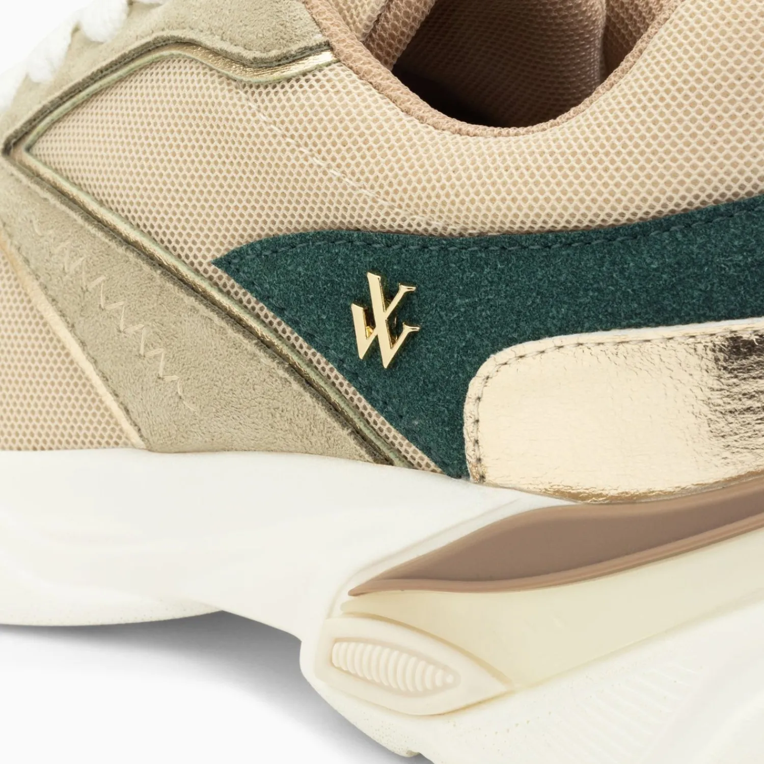 Vanessa Wu Sneakers>Baskets Alexane Vert Et Or A Semelle Epaisse