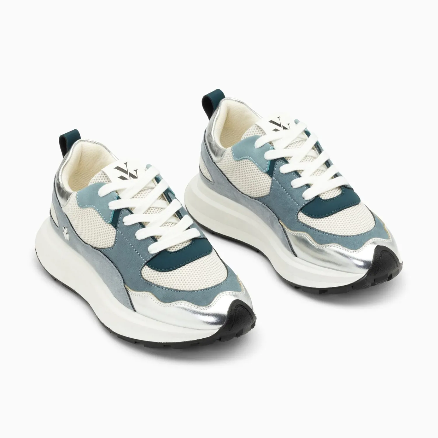 Vanessa Wu Sneakers>Baskets Alice Bleu Et Argent A Semelle Oversize