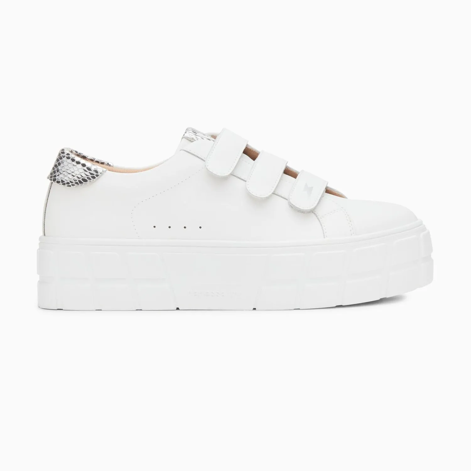 Vanessa Wu Sneakers>Baskets Angela Blanc Et Argent Serpent A Plateforme