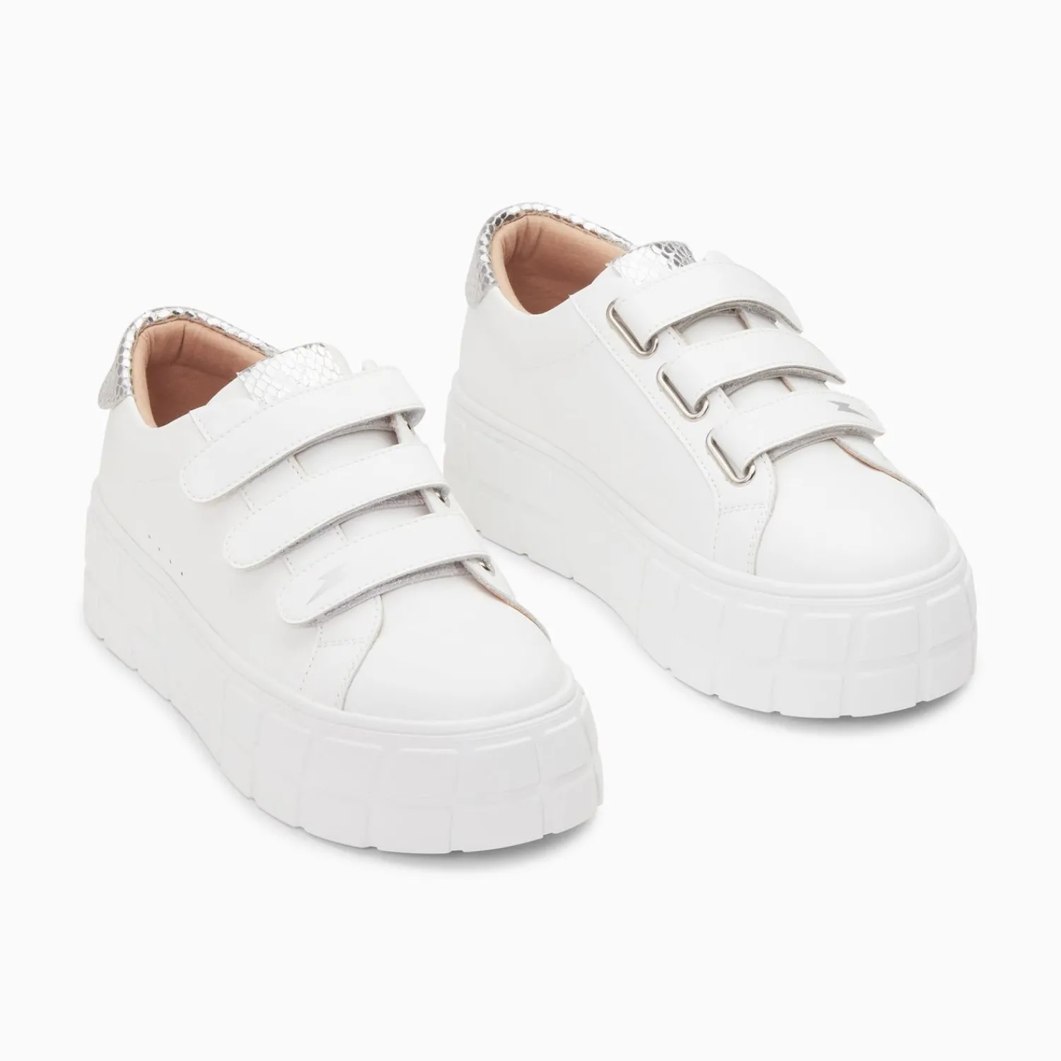 Vanessa Wu Sneakers>Baskets Angela Blanc Et Argent Serpent A Plateforme