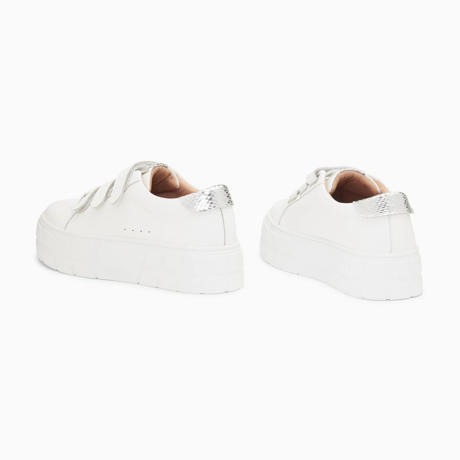 Vanessa Wu Sneakers>Baskets Angela Blanc Et Argent Serpent A Plateforme