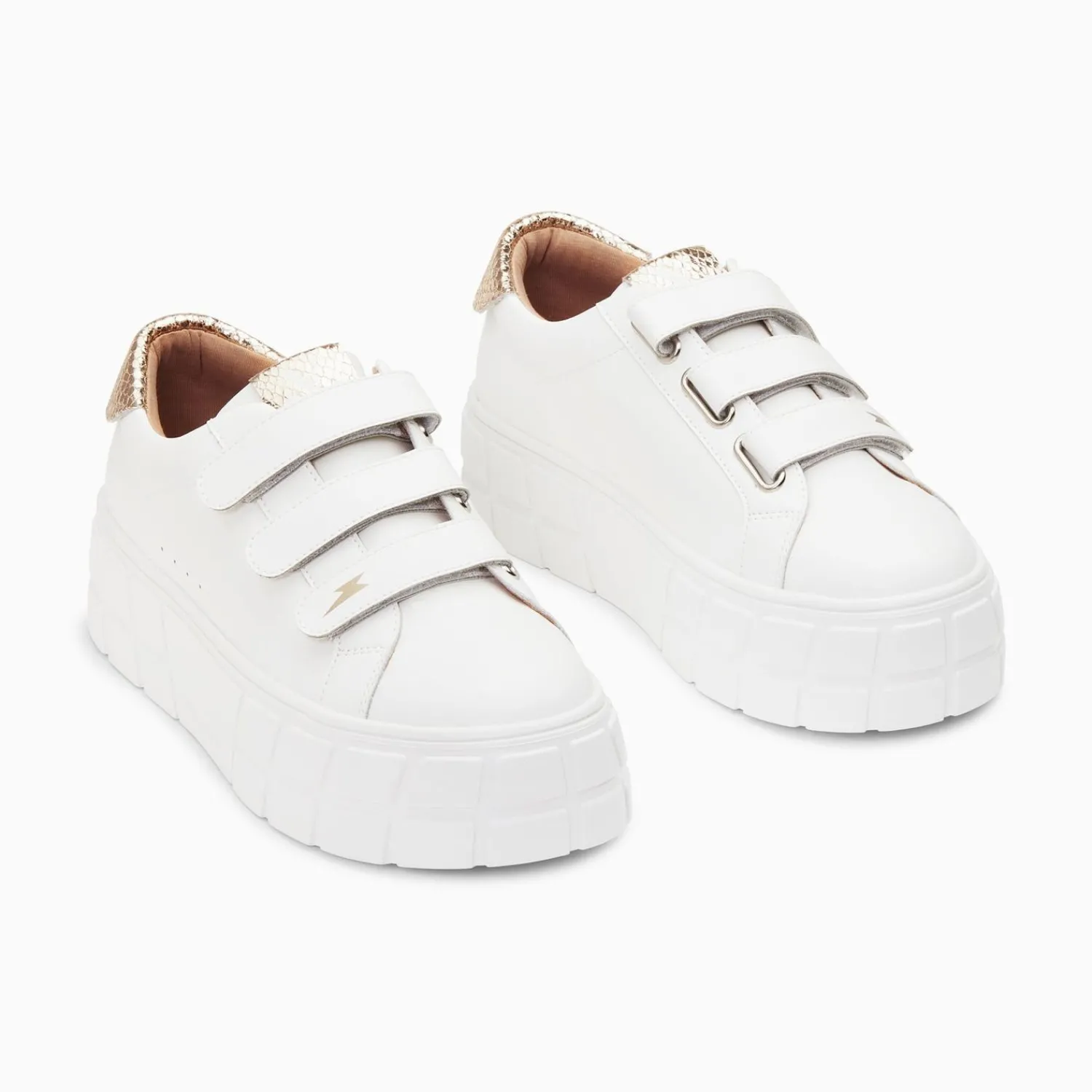 Vanessa Wu Sneakers>Baskets Angela Blanc Et Or Serpent A Plateforme