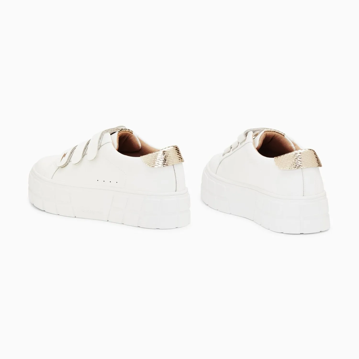 Vanessa Wu Sneakers>Baskets Angela Blanc Et Or Serpent A Plateforme
