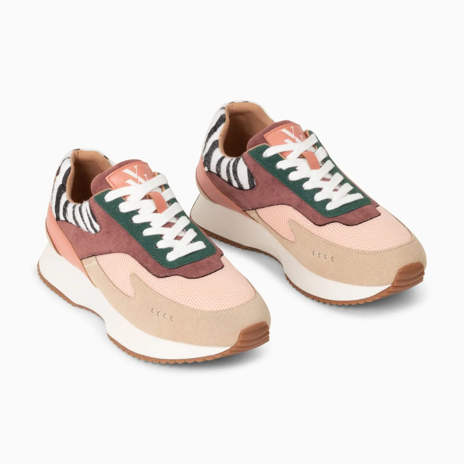 Vanessa Wu Sneakers>Baskets Anouk Rose Et Beige A Semelle Running