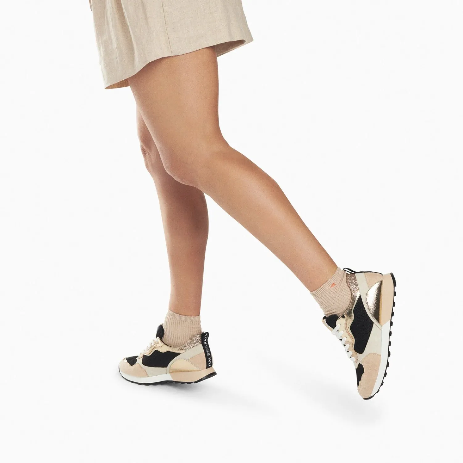 Vanessa Wu Sneakers>Baskets Berenice Noir Et Beige A Semelle Running