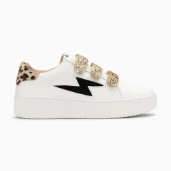 Vanessa Wu Sneakers>Baskets Eclair Angela Blanc Et Zebre A Scratchs Or