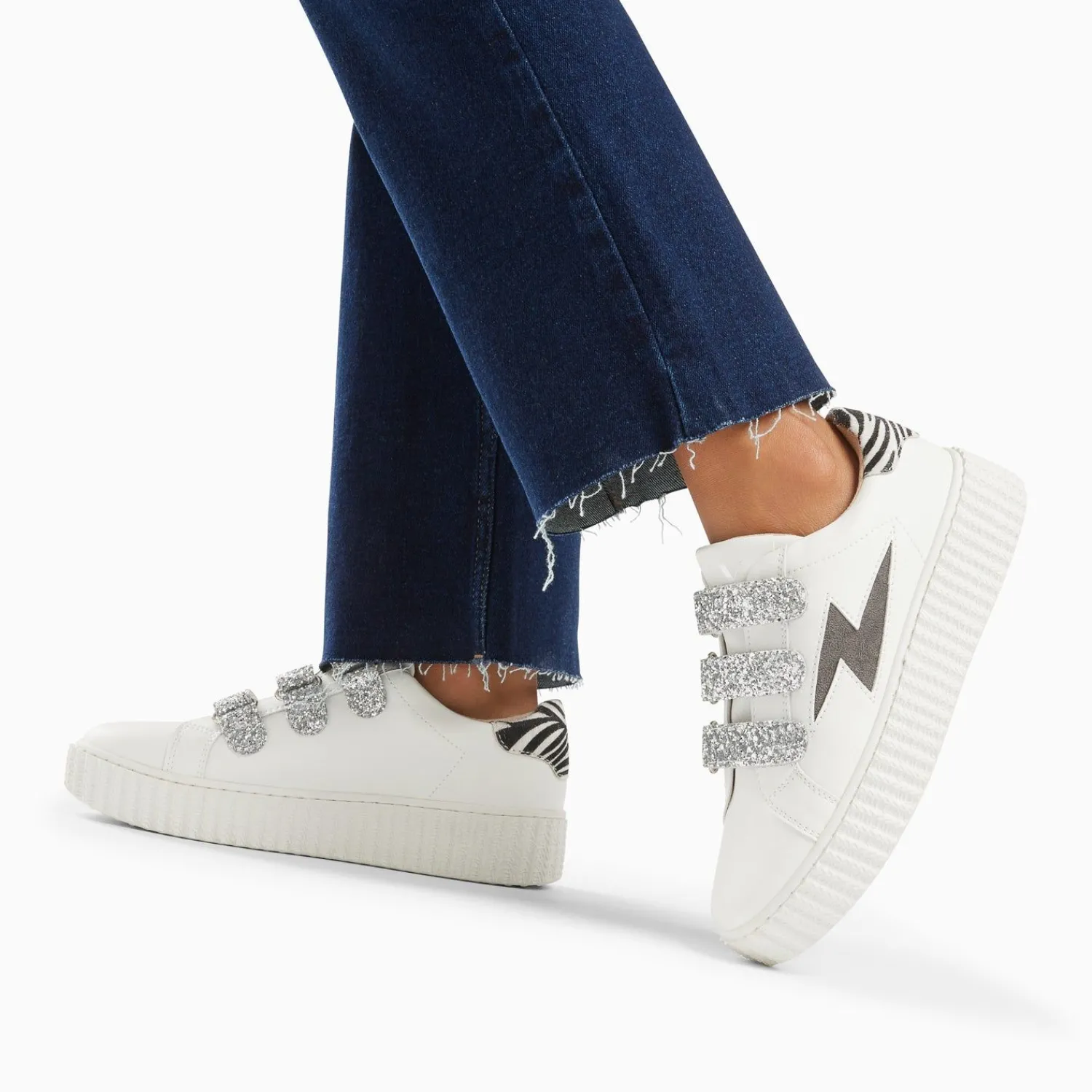 Vanessa Wu Sneakers>Baskets Eclair Angela Blanc Et Zebre A Scratchs Argent