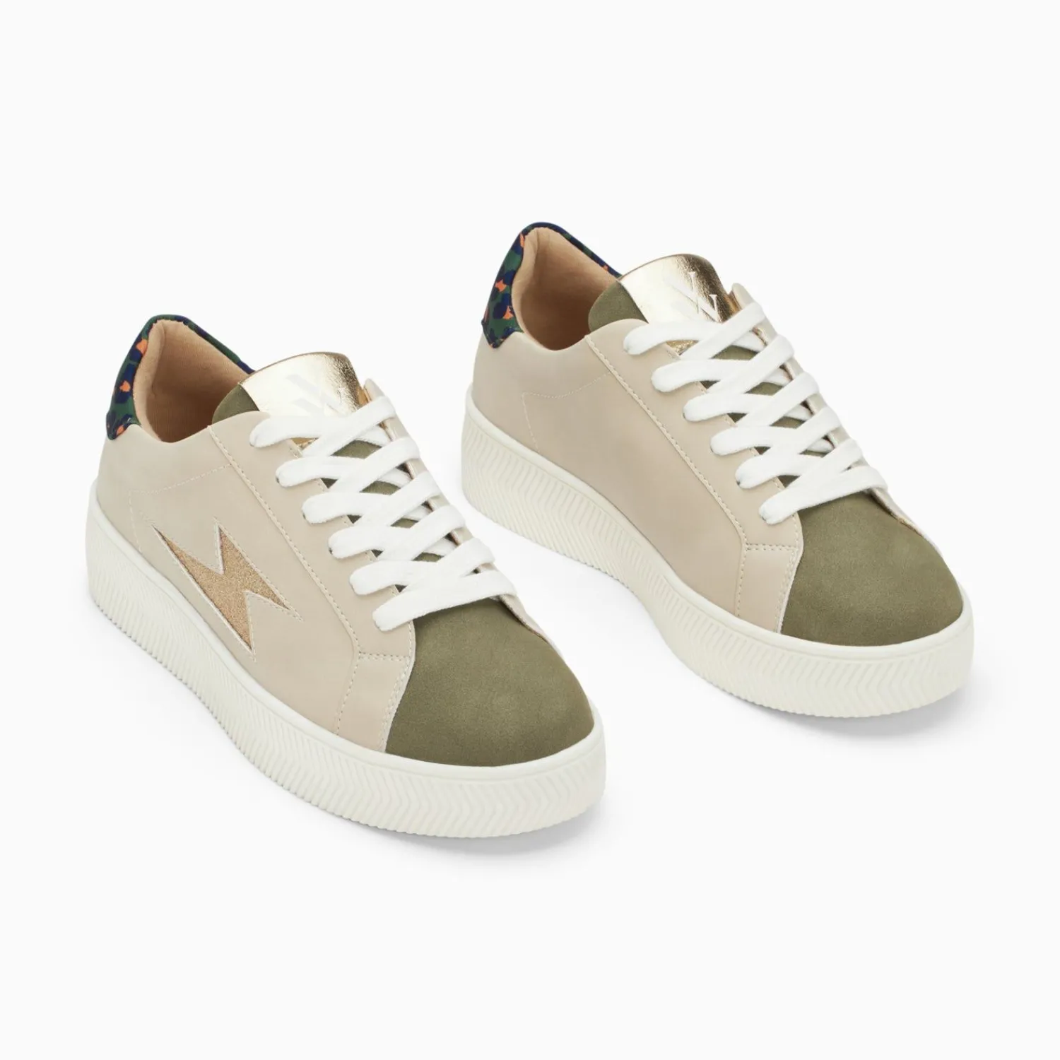 Vanessa Wu Sneakers>Baskets Eclair Berthe Beige Et Kaki A Lacets