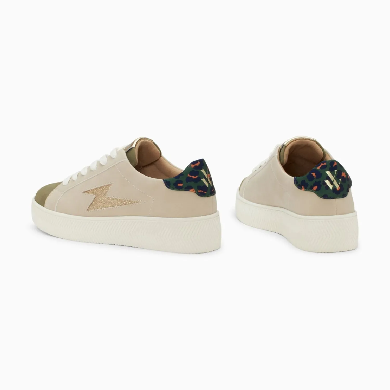 Vanessa Wu Sneakers>Baskets Eclair Berthe Beige Et Kaki A Lacets
