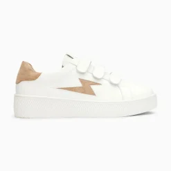 Vanessa Wu Sneakers>Baskets Eclair Camelia Blanc Et Beige A Scratchs