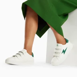 Vanessa Wu Sneakers>Baskets Eclair Camelia Blanc Et Vert Sapin A Scratchs