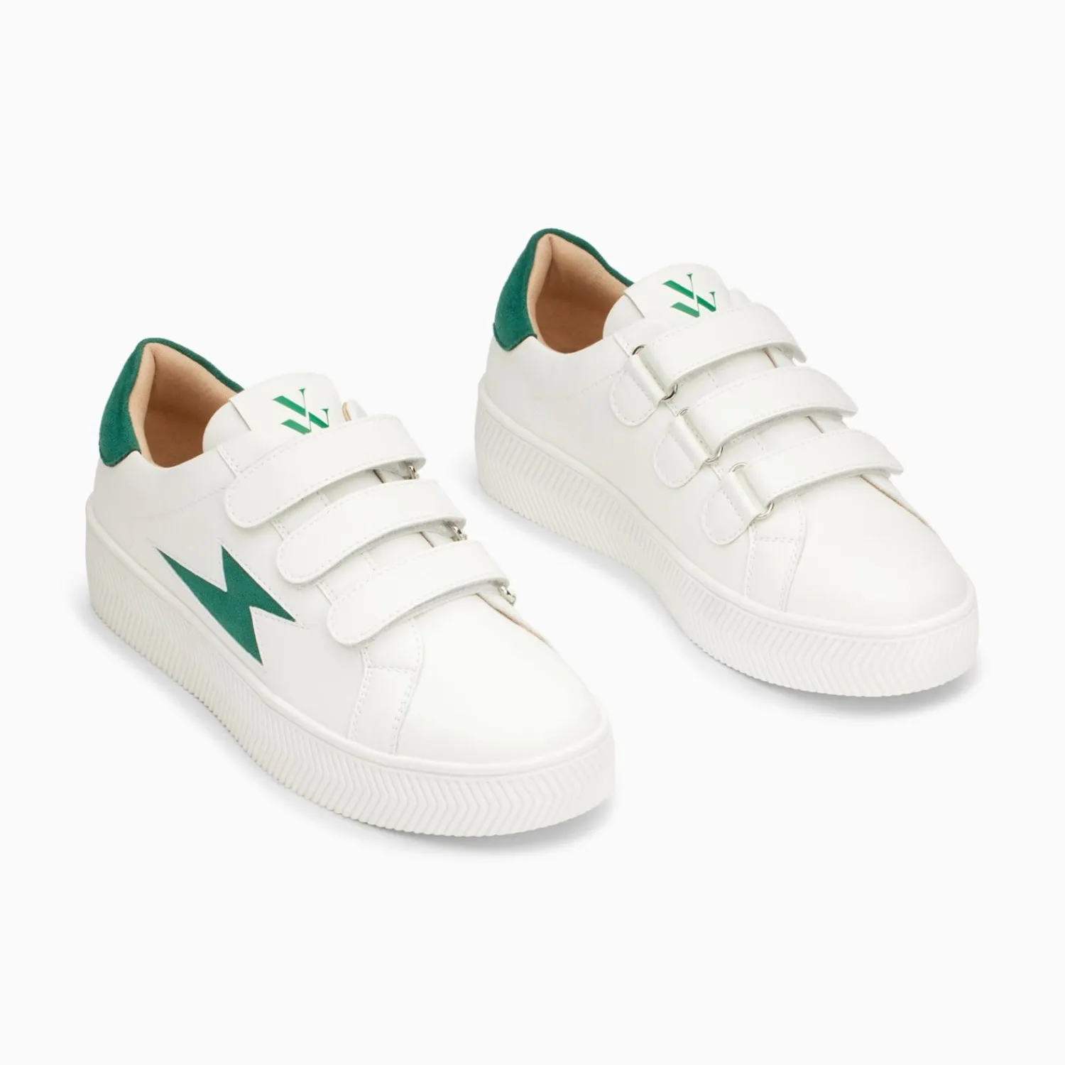Vanessa Wu Sneakers>Baskets Eclair Camelia Blanc Et Vert Sapin A Scratchs