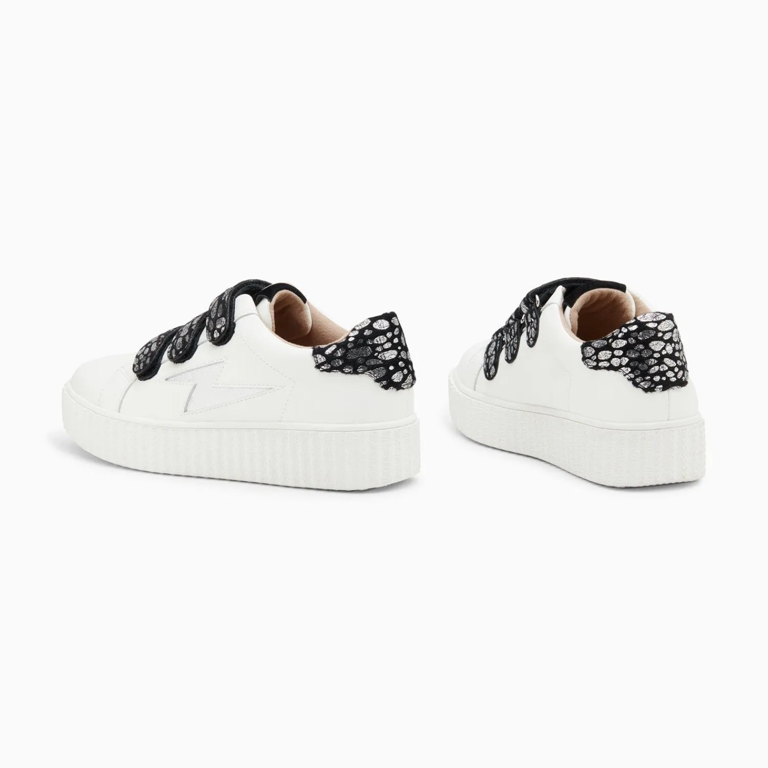Vanessa Wu Sneakers>Baskets Eclair Daisy Blanc Et Argent A Scratchs Leopard