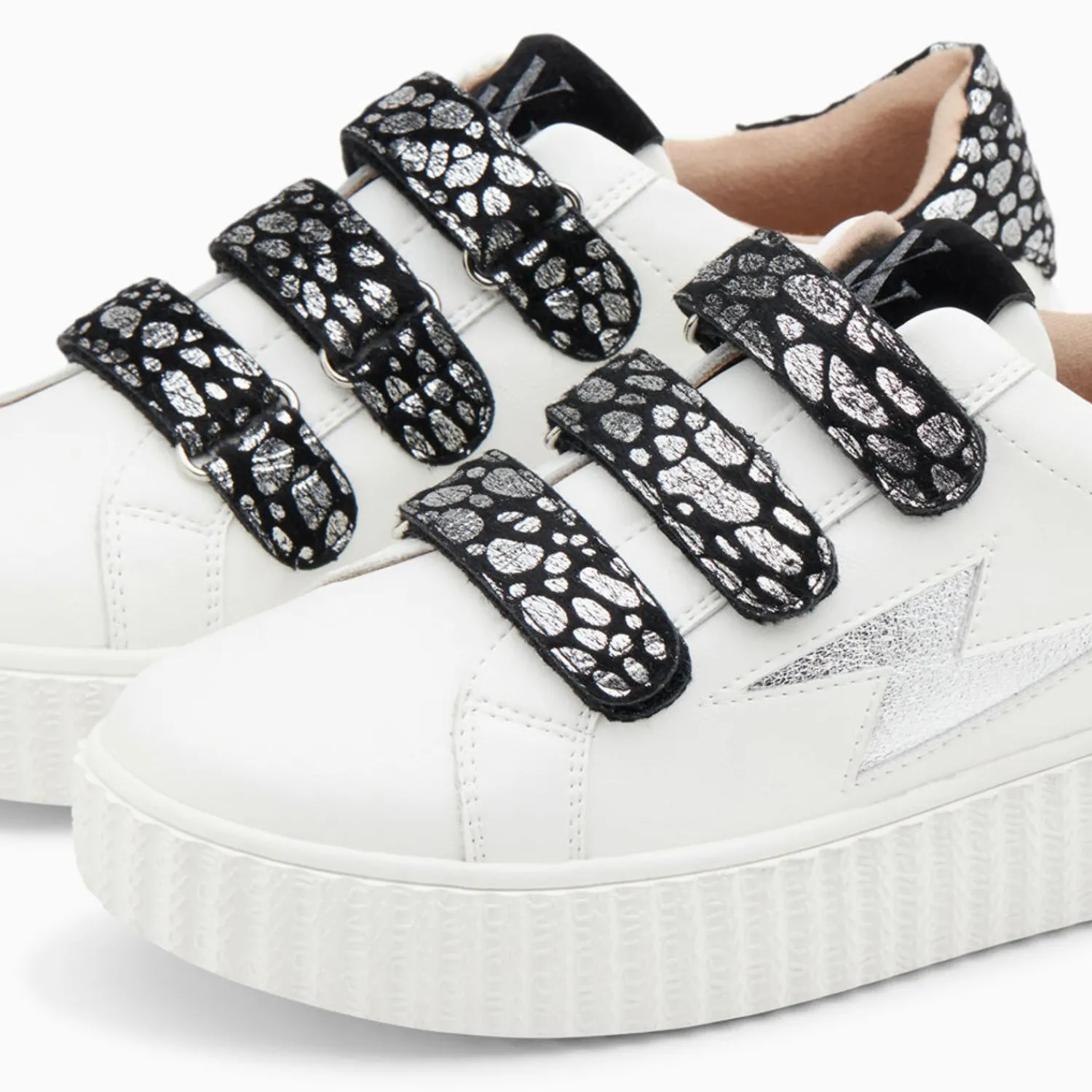 Vanessa Wu Sneakers>Baskets Eclair Daisy Blanc Et Argent A Scratchs Leopard