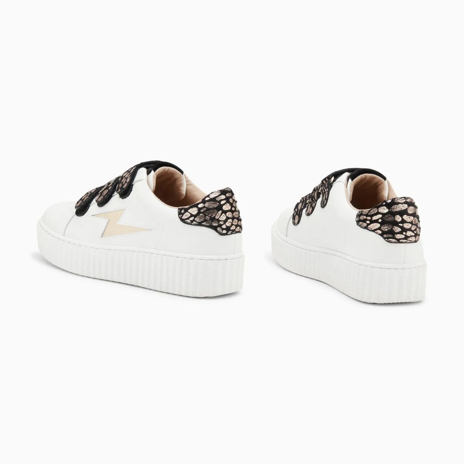 Vanessa Wu Sneakers>Baskets Eclair Daisy Blanc Et Or A Scratchs Leopard