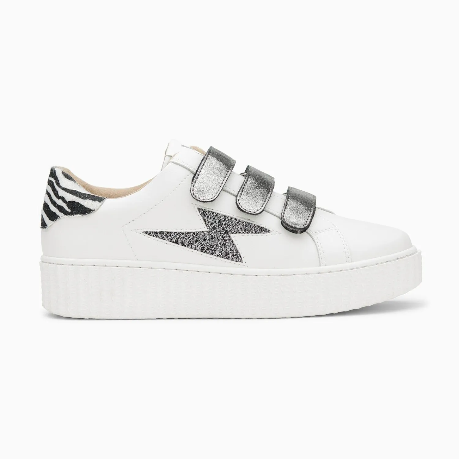 Vanessa Wu Sneakers>Baskets Eclair Darine Blanc Et Zebre A Scratchs Anthracite