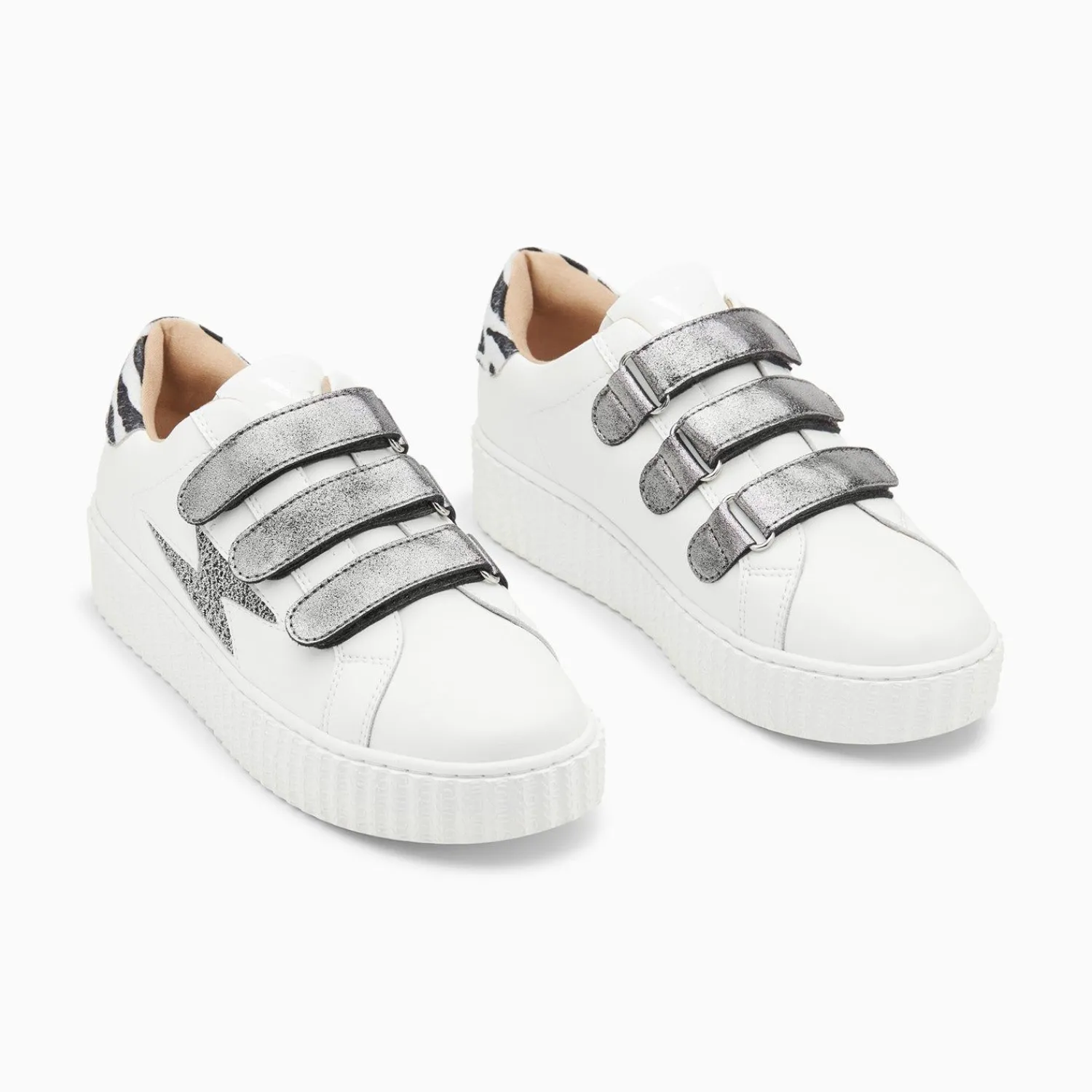 Vanessa Wu Sneakers>Baskets Eclair Darine Blanc Et Zebre A Scratchs Anthracite