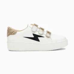 Vanessa Wu Sneakers>Baskets Eclair Darine Blanc Et Guepard A Scratchs Or