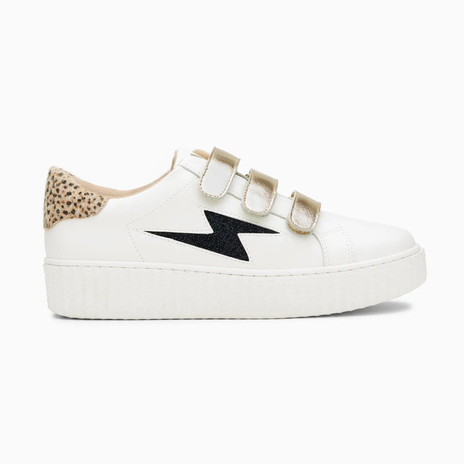 Vanessa Wu Sneakers>Baskets Eclair Darine Blanc Et Guepard A Scratchs Or