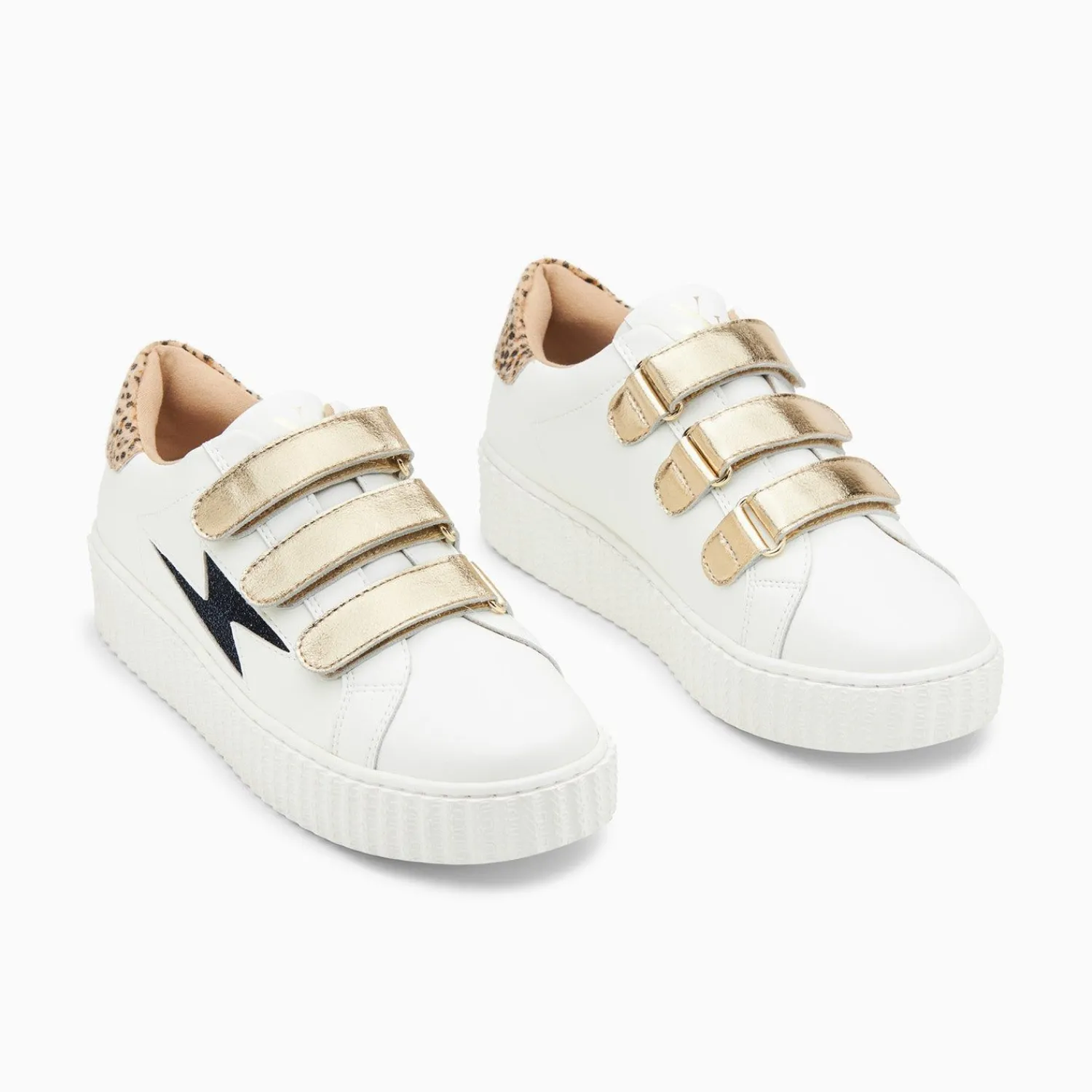 Vanessa Wu Sneakers>Baskets Eclair Darine Blanc Et Guepard A Scratchs Or
