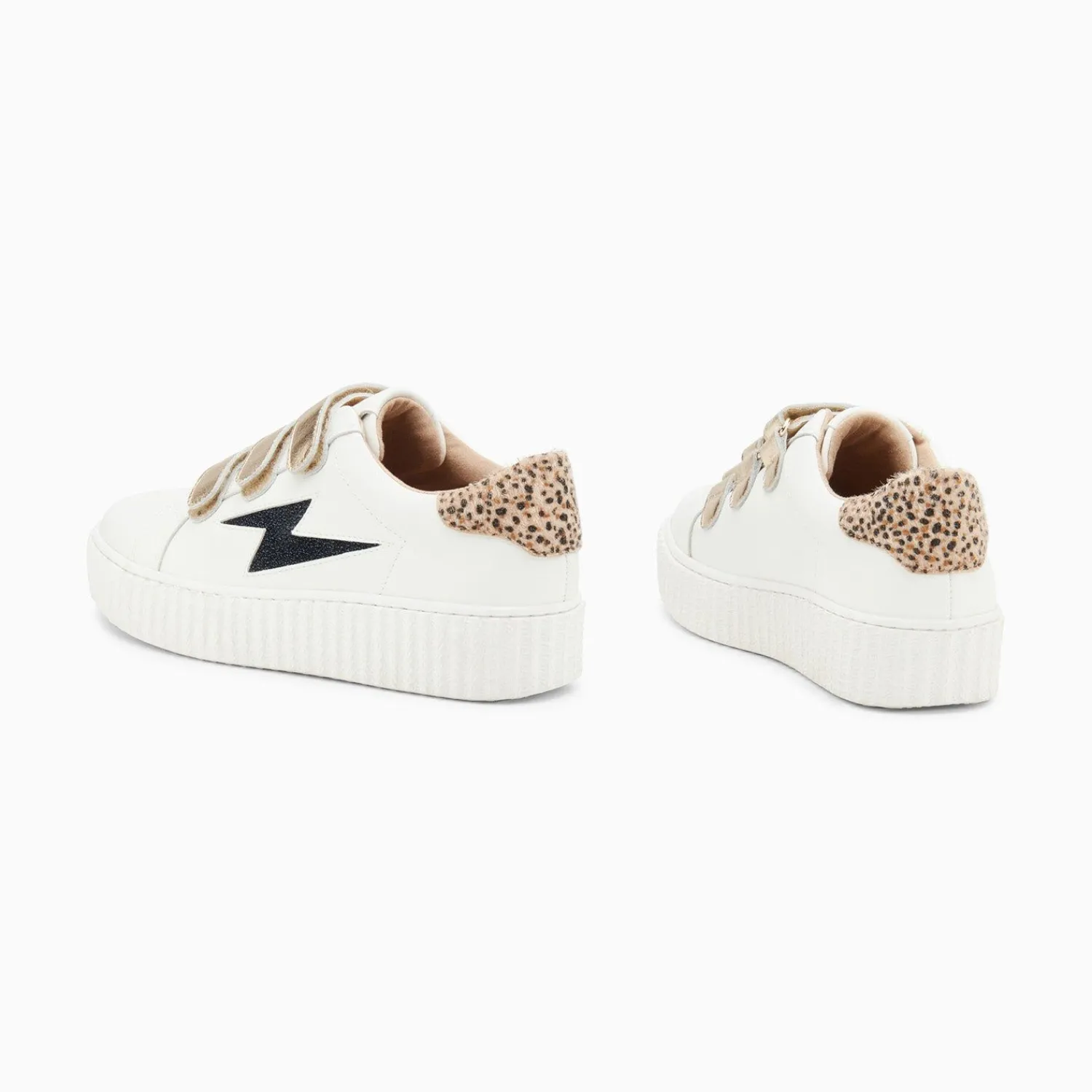 Vanessa Wu Sneakers>Baskets Eclair Darine Blanc Et Guepard A Scratchs Or