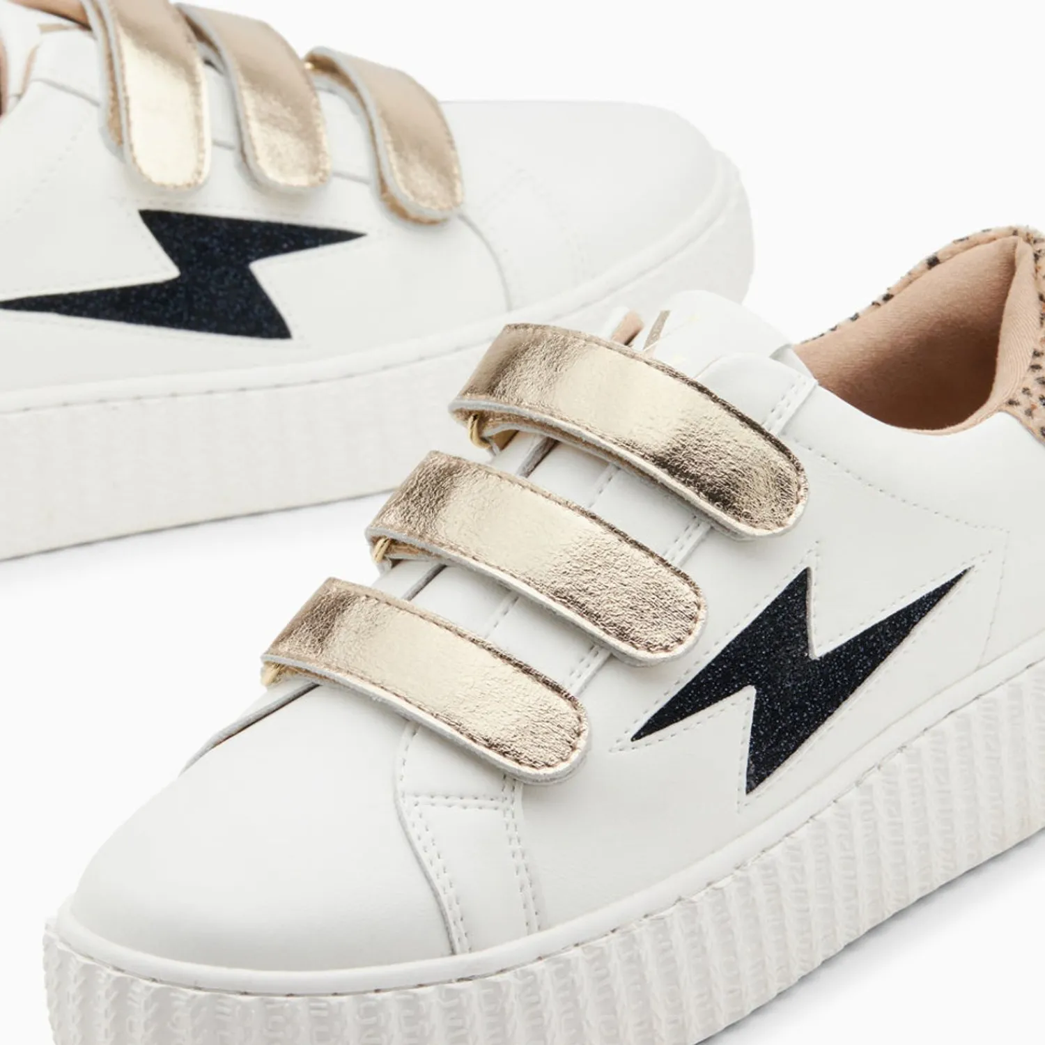 Vanessa Wu Sneakers>Baskets Eclair Darine Blanc Et Guepard A Scratchs Or