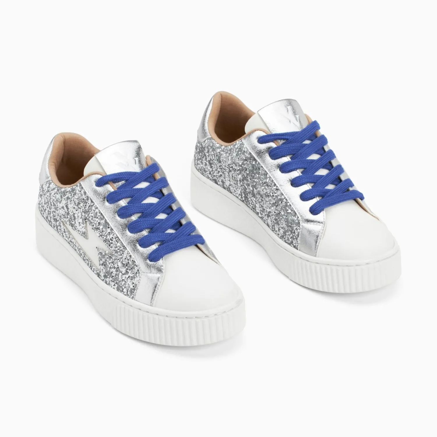 Vanessa Wu Sneakers>Baskets Eclair Elise Argent Paillete A Lacets