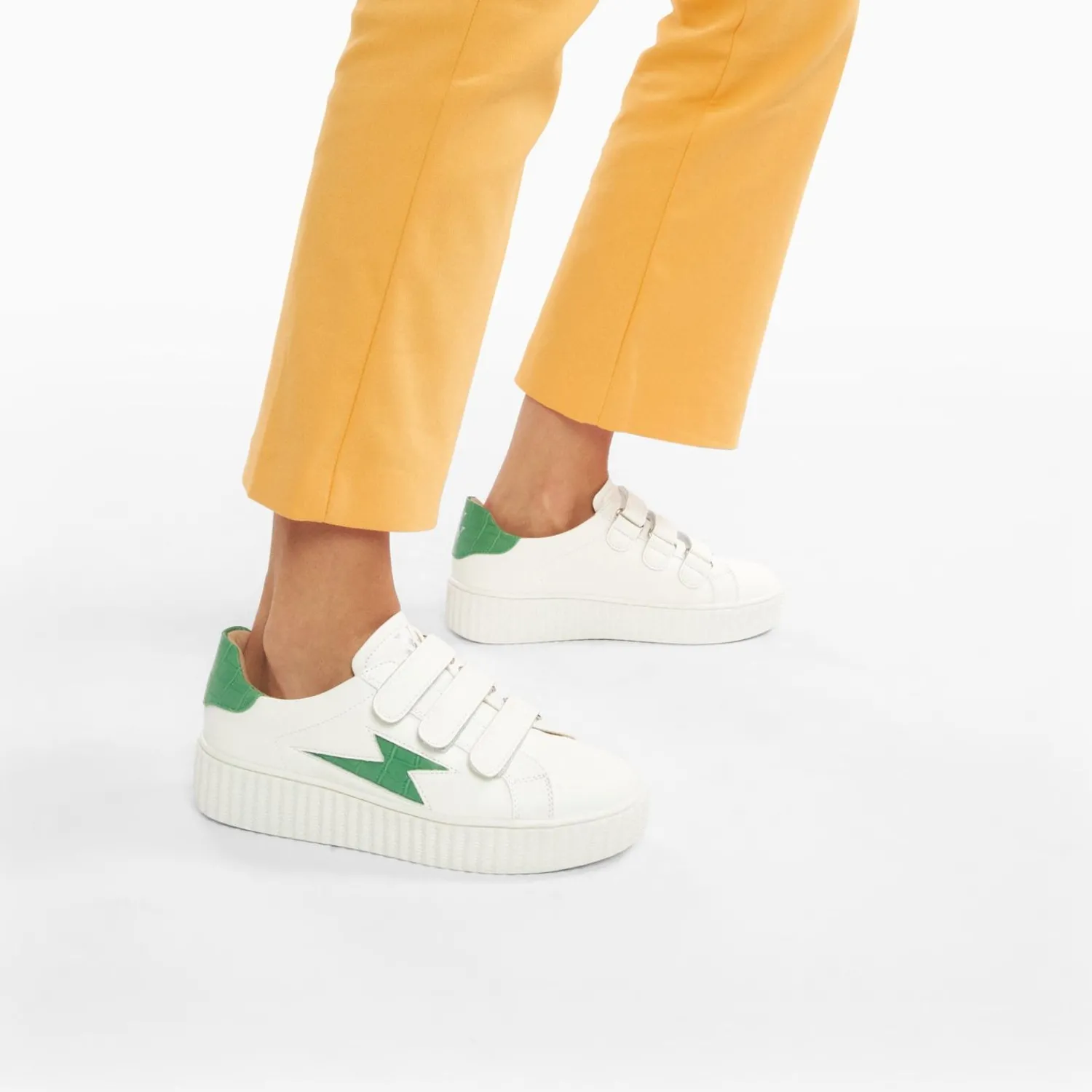 Vanessa Wu Sneakers>Baskets Eclair Elsa Blanc Et Vert Menthe Croco A Scratchs