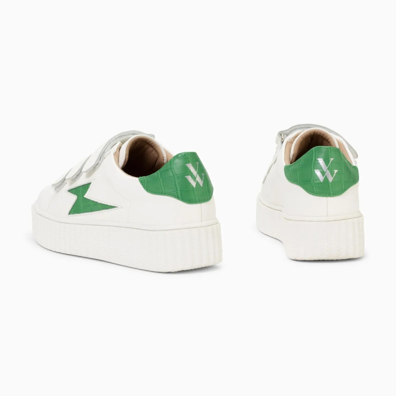 Vanessa Wu Sneakers>Baskets Eclair Elsa Blanc Et Vert Menthe Croco A Scratchs