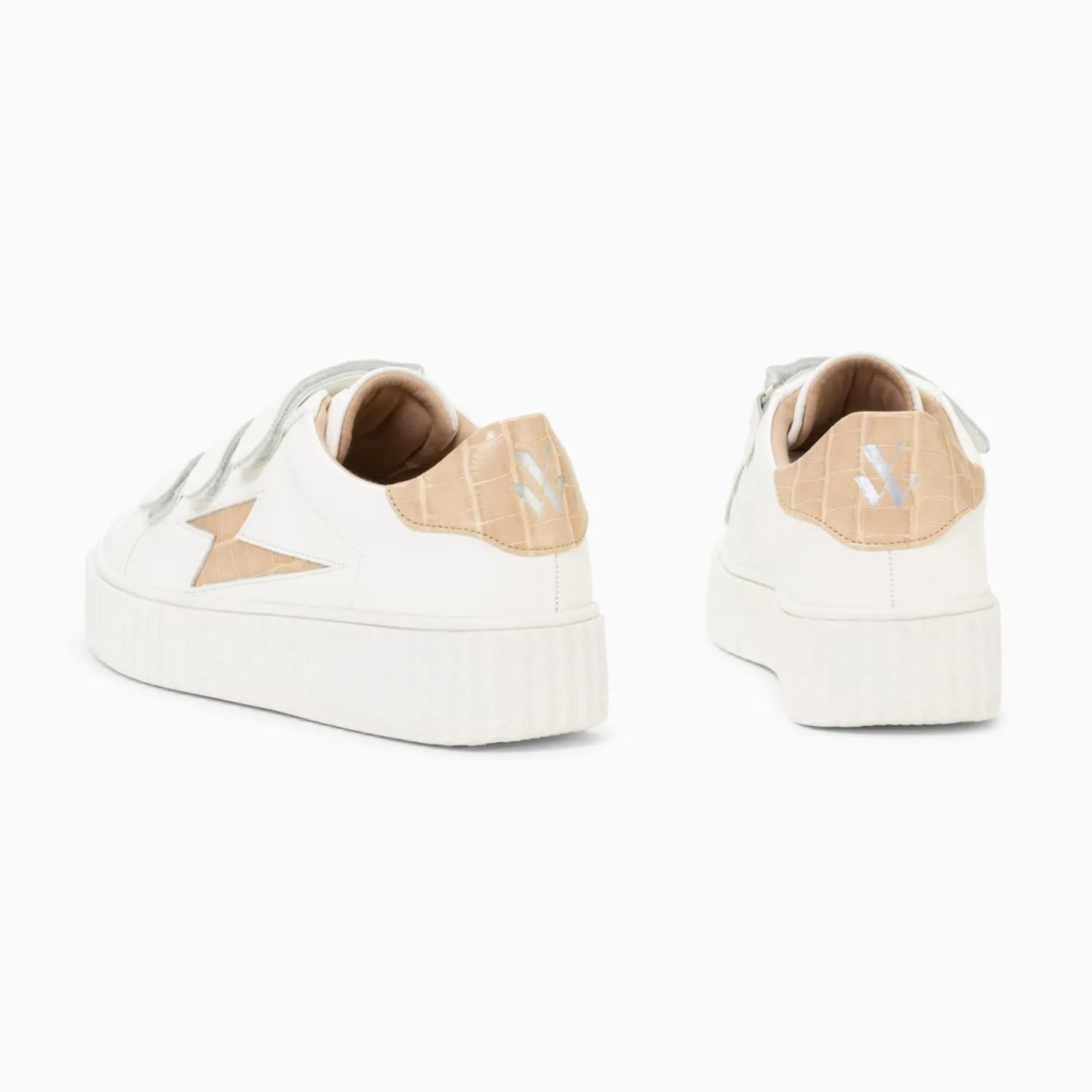 Vanessa Wu Sneakers>Baskets Eclair Elsa Blanc Et Beige Croco A Scratchs