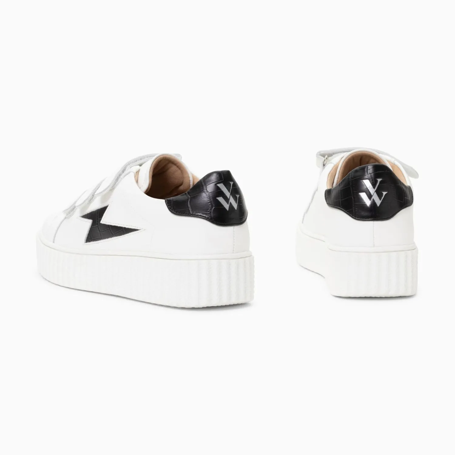 Vanessa Wu Sneakers>Baskets Eclair Elsa Blanc Et Noir Croco A Scratchs