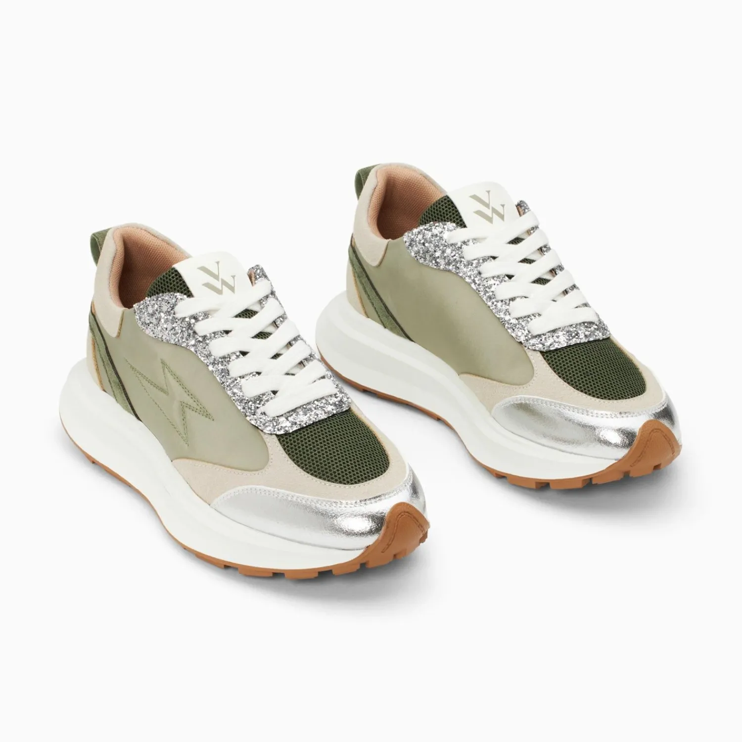 Vanessa Wu Sneakers>Baskets Eclair Esther Kaki Et Argent A Semelle Oversize