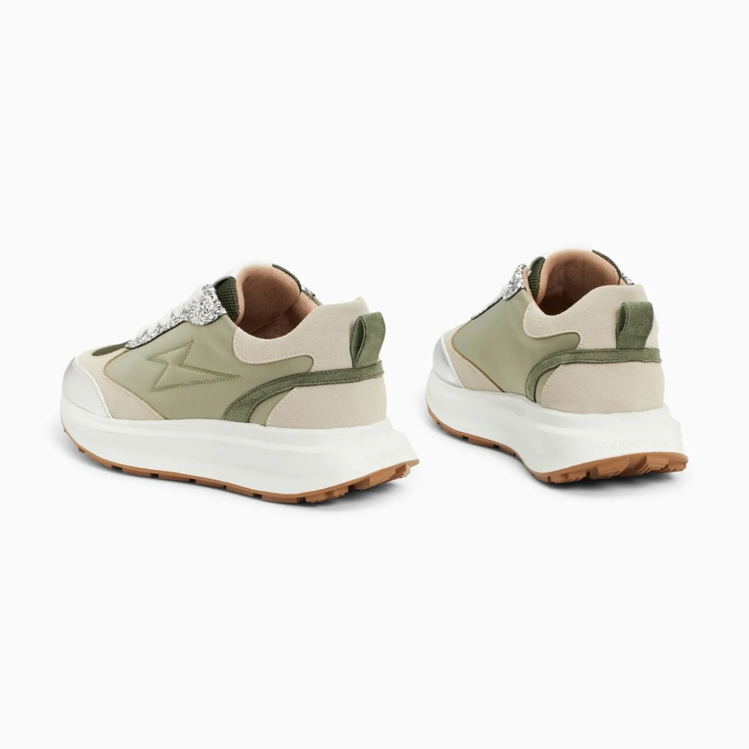 Vanessa Wu Sneakers>Baskets Eclair Esther Kaki Et Argent A Semelle Oversize