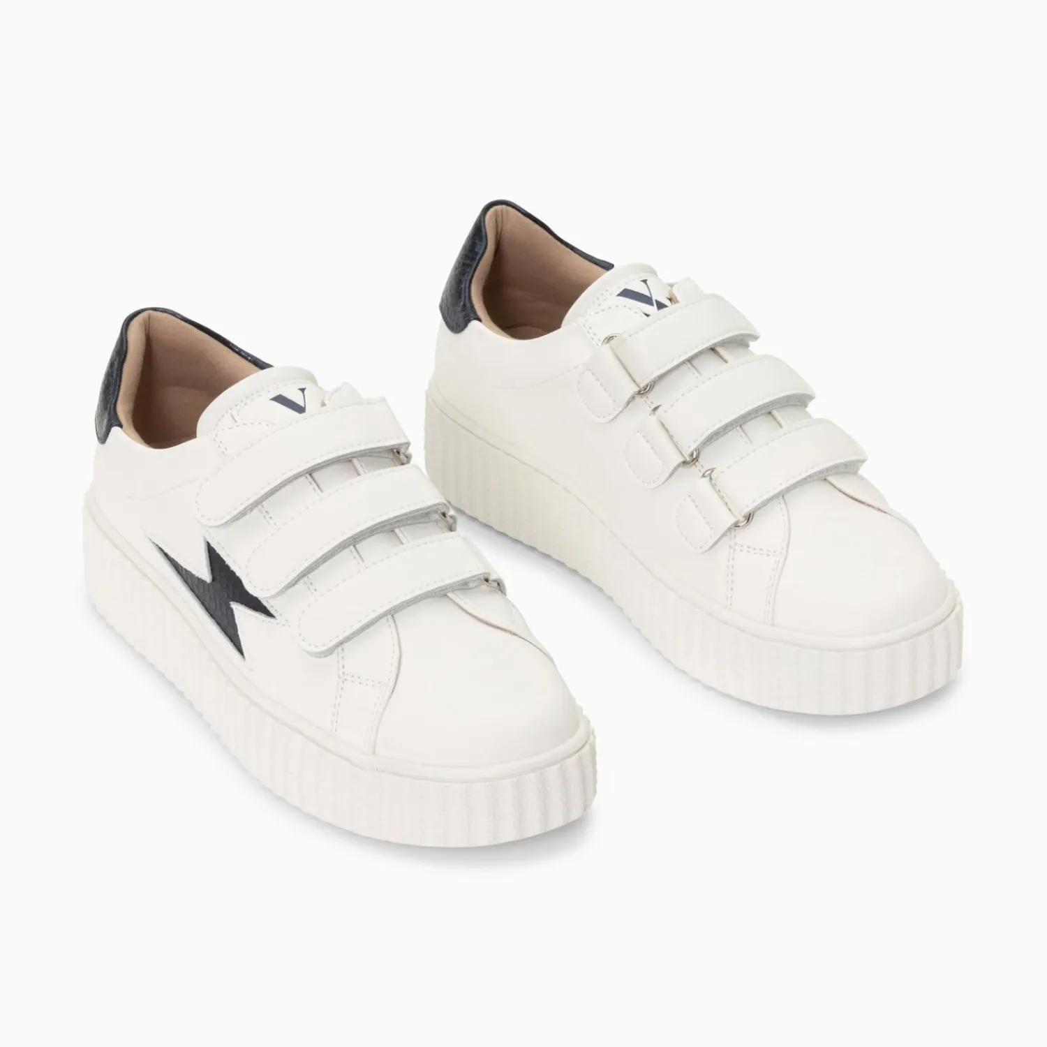 Vanessa Wu Sneakers>Baskets Eclair Eva Blanc Et Bleu Marine Serpent A Scratchs