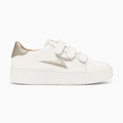 Vanessa Wu Sneakers>Baskets Eclair Eva Blanc Et Taupe Serpent A Scratchs