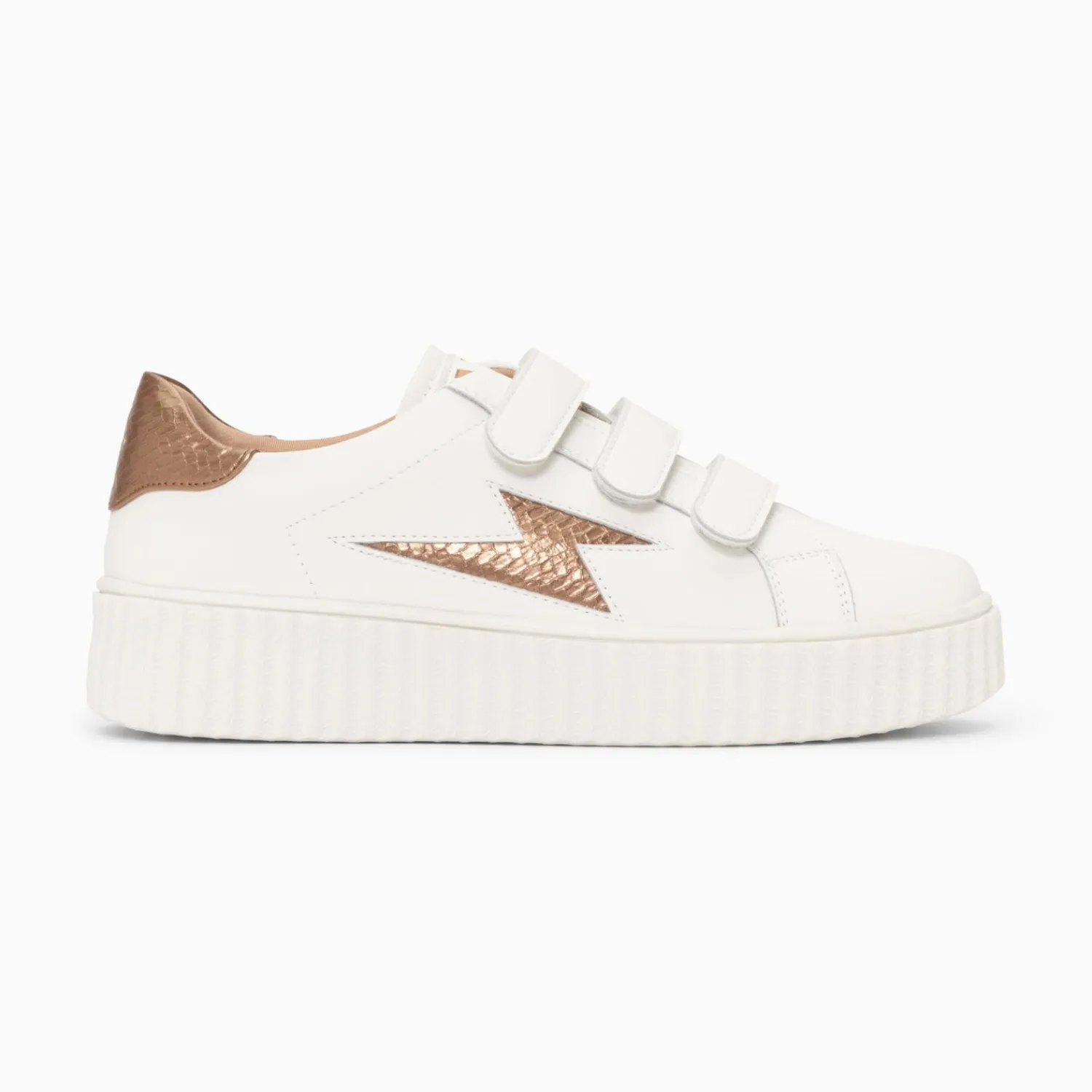Vanessa Wu Sneakers>Baskets Eclair Eva Blanc Et Bronze Serpent A Scratchs