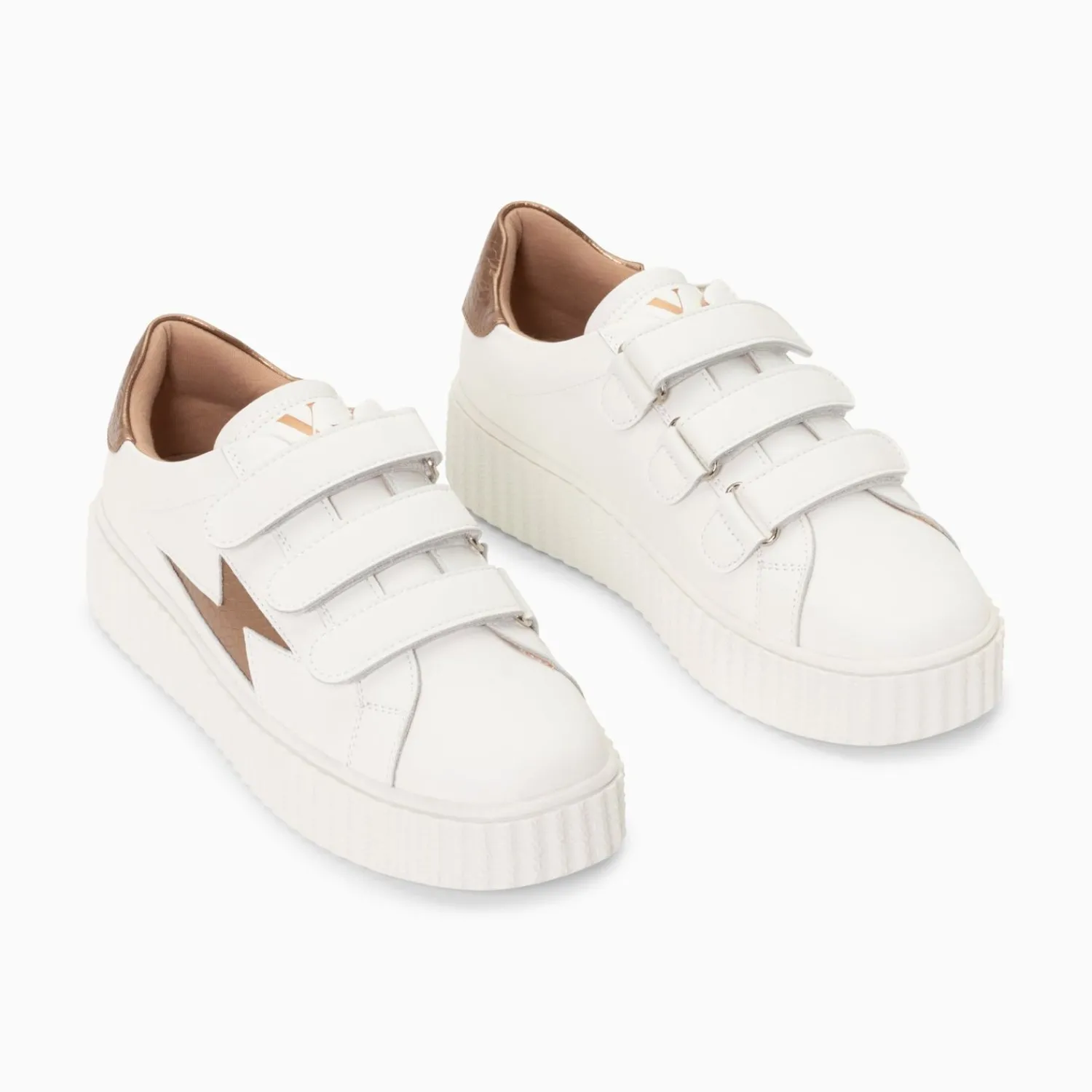 Vanessa Wu Sneakers>Baskets Eclair Eva Blanc Et Bronze Serpent A Scratchs