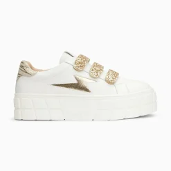 Vanessa Wu Sneakers>Baskets Eclair Eve Blanc Et Or A Plateforme