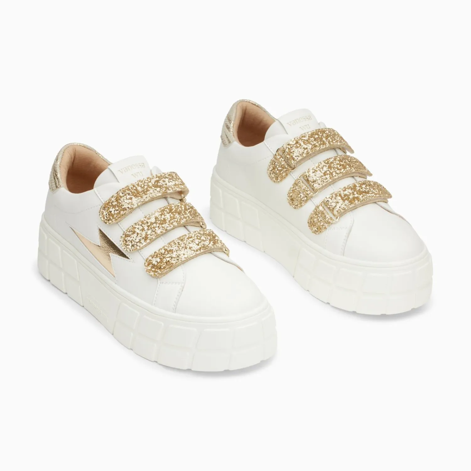 Vanessa Wu Sneakers>Baskets Eclair Eve Blanc Et Or A Plateforme