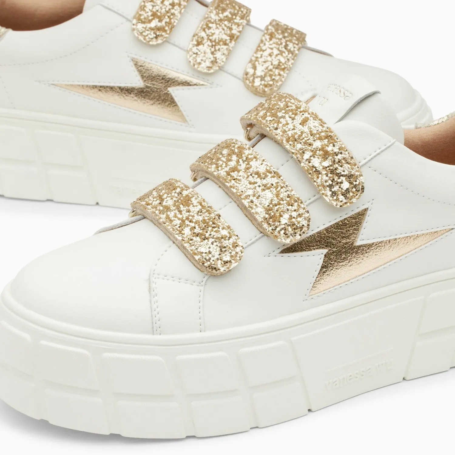 Vanessa Wu Sneakers>Baskets Eclair Eve Blanc Et Or A Plateforme