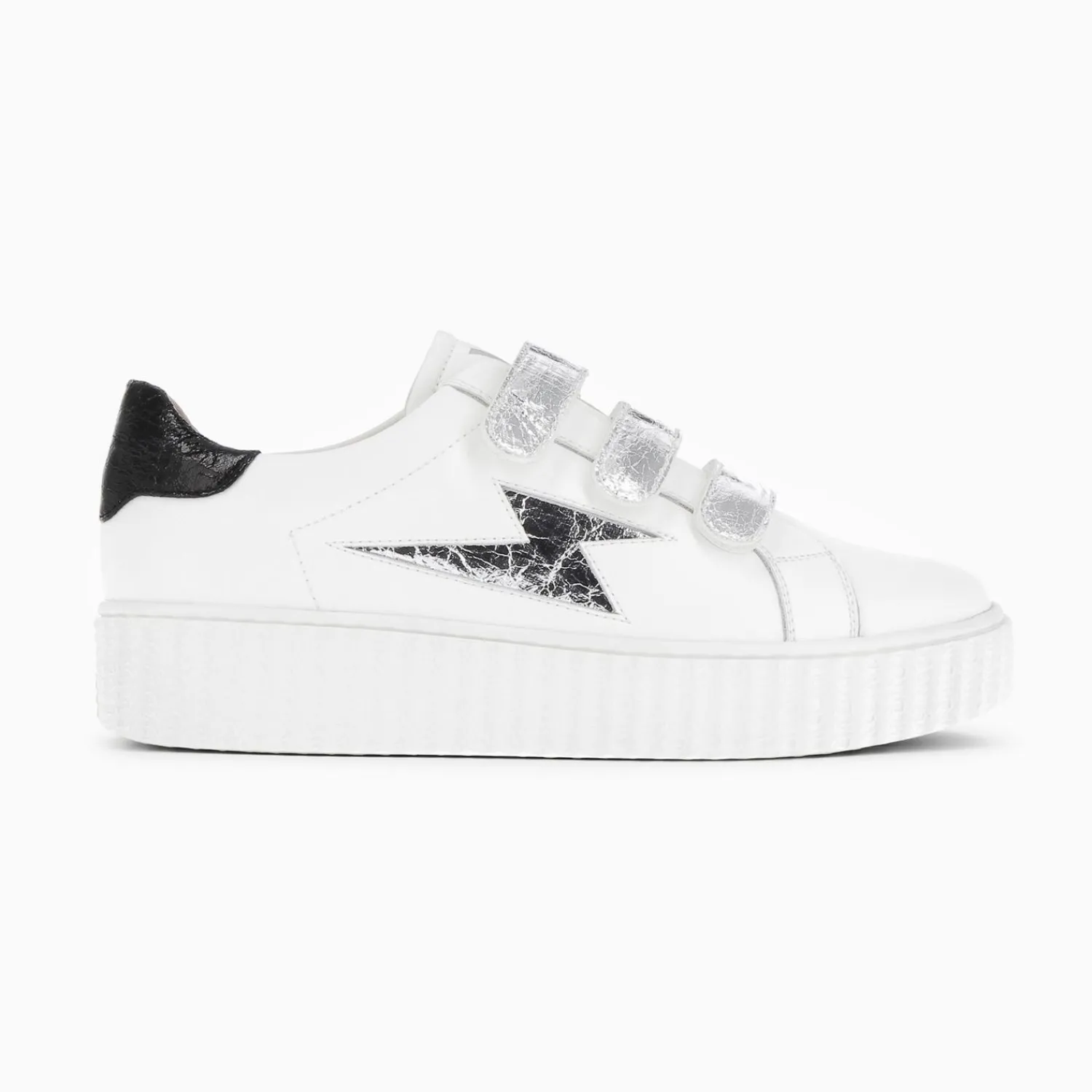 Vanessa Wu Sneakers>Baskets Eclair Jane Blanches En Cuir A Scratchs Argent