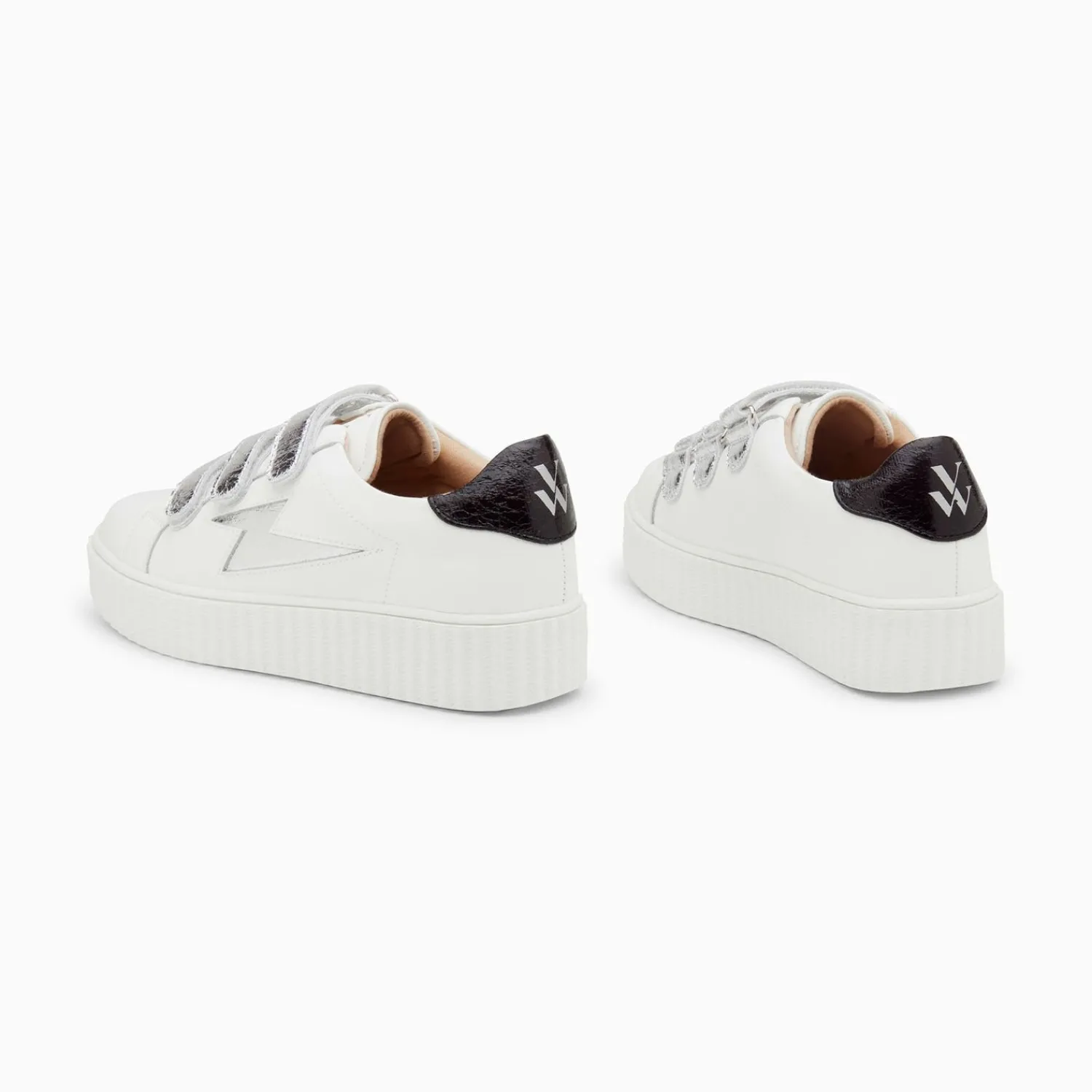Vanessa Wu Sneakers>Baskets Eclair Jane Blanches En Cuir A Scratchs Argent