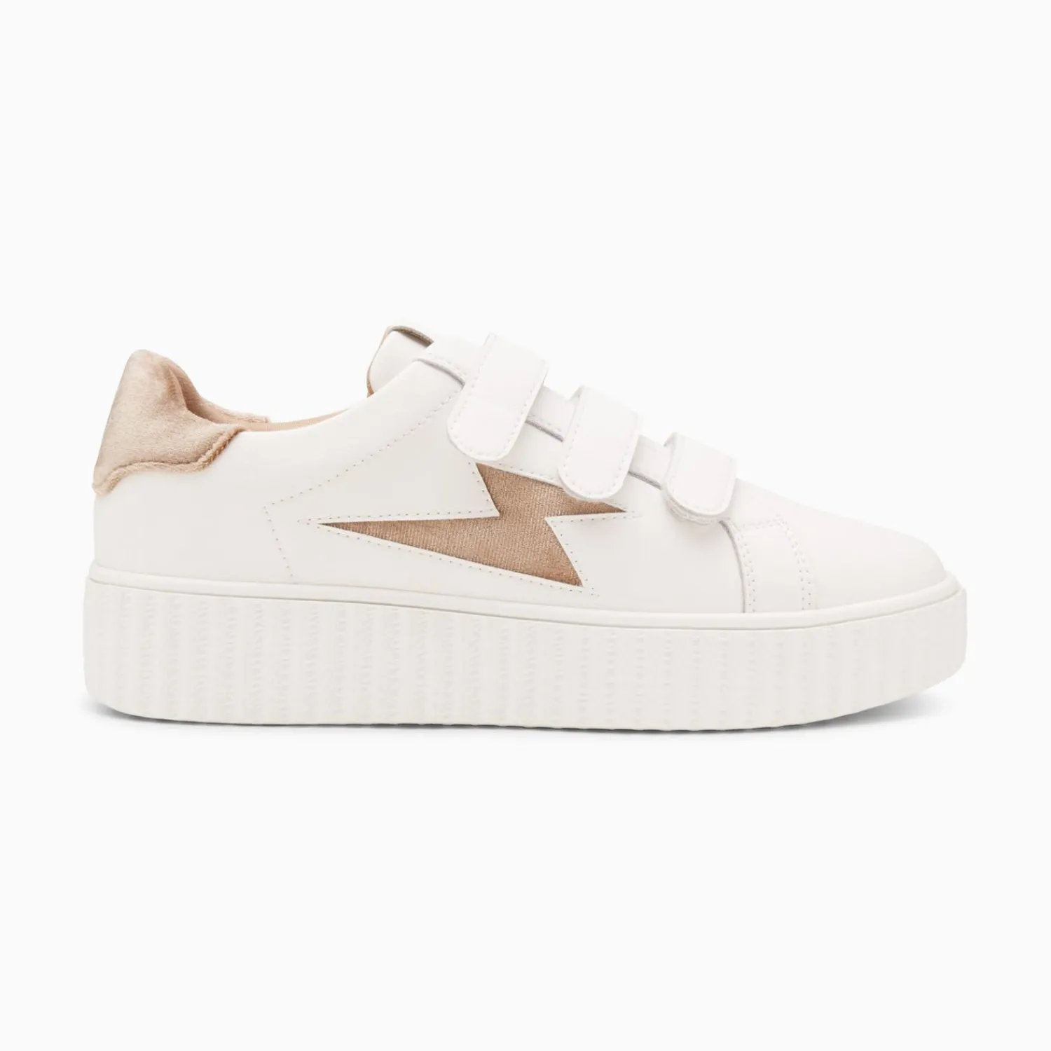 Vanessa Wu Sneakers>Baskets Eclair Kim Blanc Et Bronze Effet Velours A Scratchs