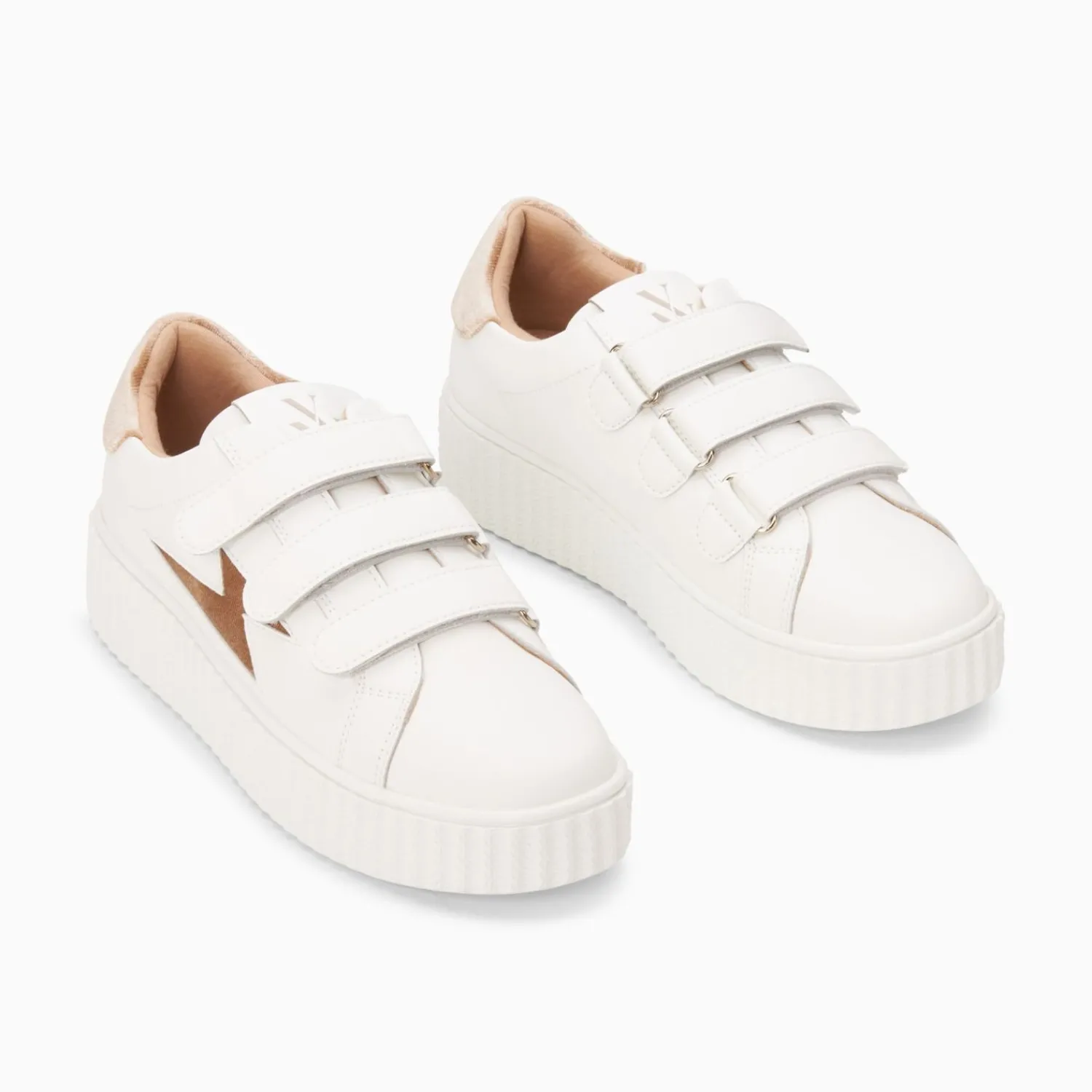 Vanessa Wu Sneakers>Baskets Eclair Kim Blanc Et Bronze Effet Velours A Scratchs