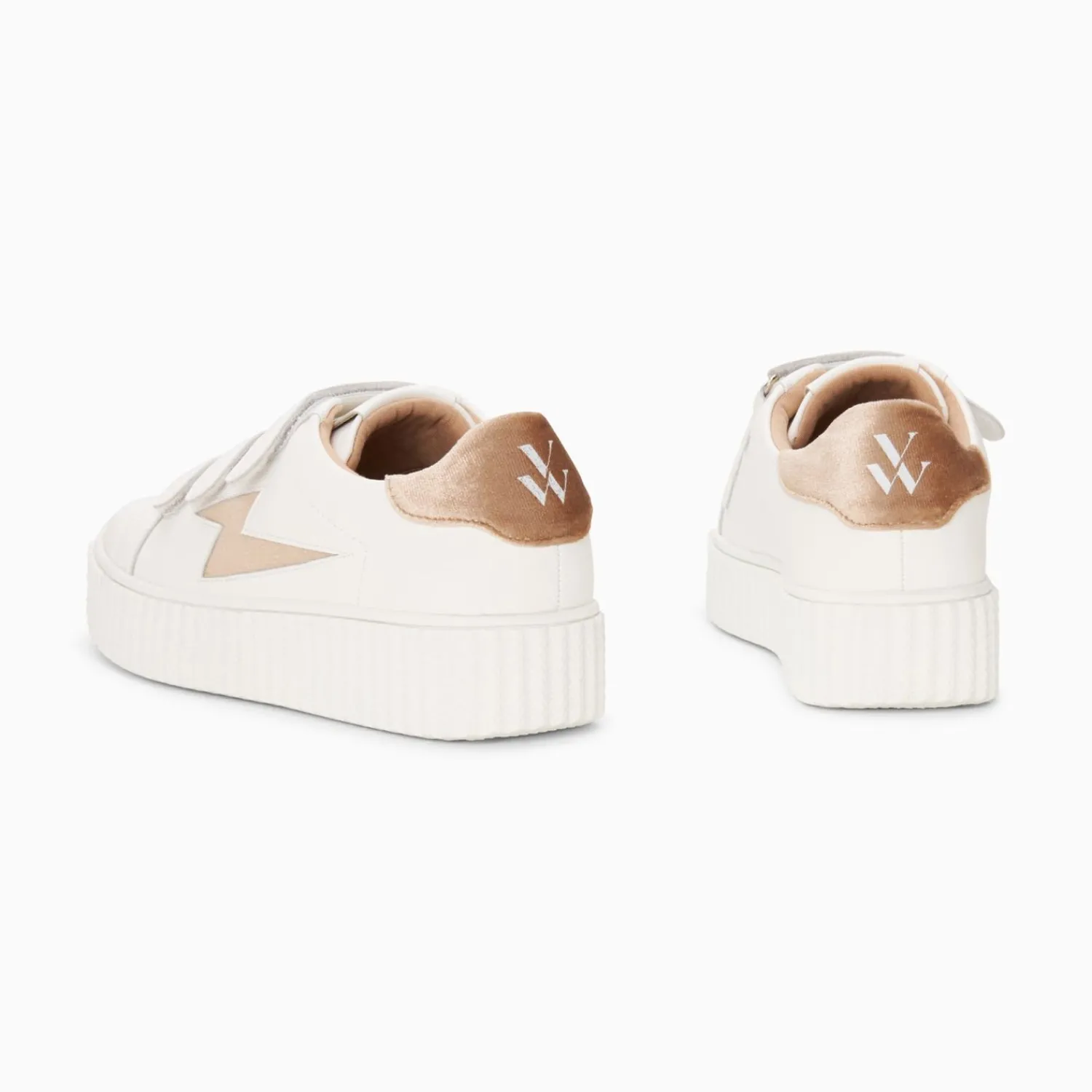 Vanessa Wu Sneakers>Baskets Eclair Kim Blanc Et Bronze Effet Velours A Scratchs