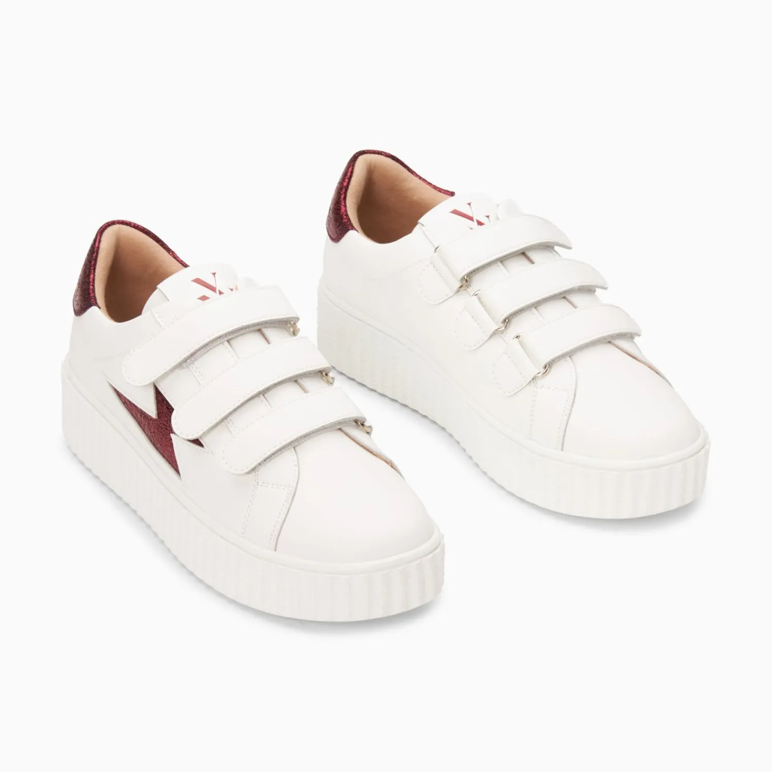 Vanessa Wu Sneakers>Baskets Eclair Kim Blanc Et Bordeaux Metallise A Scratchs