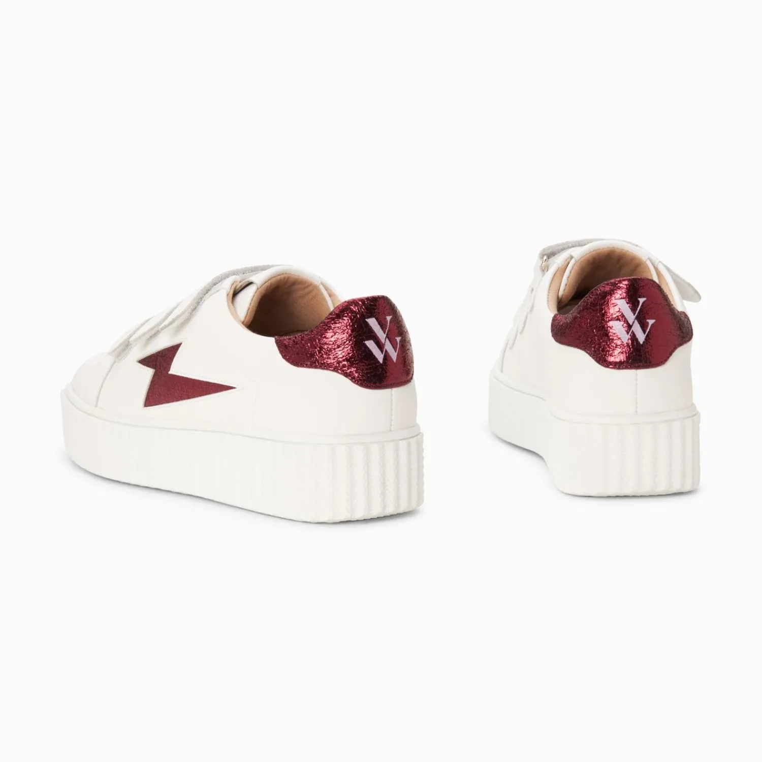 Vanessa Wu Sneakers>Baskets Eclair Kim Blanc Et Bordeaux Metallise A Scratchs